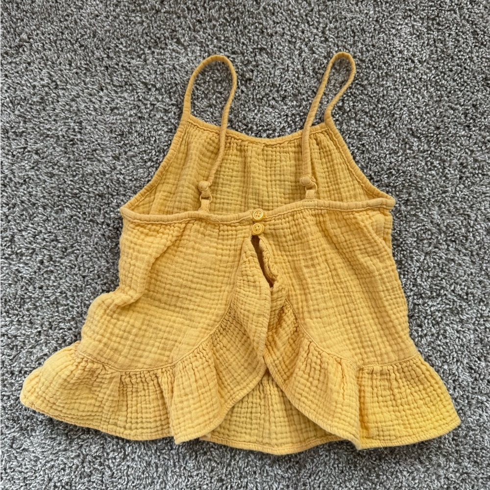 Cat & Jack Yellow Textured Knit Top ruffle Tank top open back size 4T - Picture 5 of 7